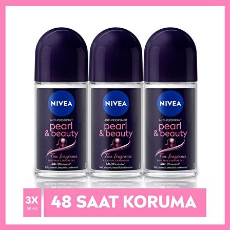 Nivea Pearl & Beauty Fine Fragnance Antiperspirant Ter Önleyici Leke Yapmayan Kadın Roll-On Deodorant 50 ml x 3