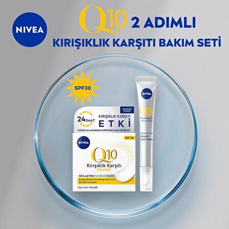 NIVEA Q10 2 Adımlı Kırışıklık Karşıtı Bakım Seti,Gündüz Kremi SPF30 ve Cilt Serumu 15 ml,Anında Etkili