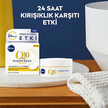 NIVEA Q10 2 Adımlı Kırışıklık Karşıtı Bakım Seti,Gündüz Kremi SPF30 ve Cilt Serumu 15 ml,Anında Etkili