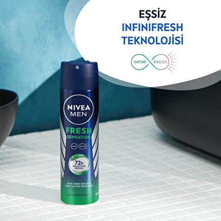 Nivea Men Fresh Sensation Sprey Deodorant 150 Ml X3,72 Saat Anti-perspirant Koruma,uzun Süren Ferahlık