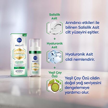 NIVEA Sivilce Karşıtı Luminous630 Serum ve Derma Skin Clear Temizleme Jeli,Salisilik Asit,Yağlı Cilt