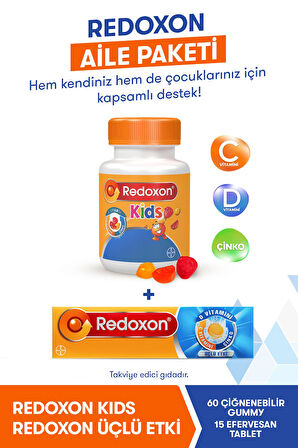 Redoxon Kids+ Redoxon Üçlü Etki 15 Efervesan Tablet (Aile Paketi) I C Vitamini, D Vitamini Ve Çinko Içeren Takviye Edici