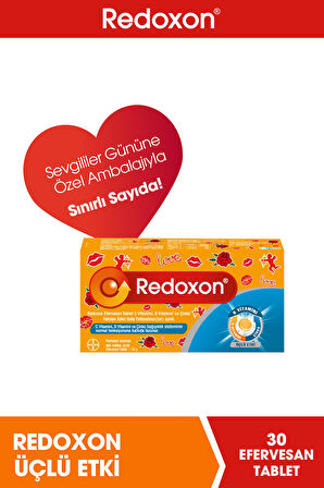 Redoxon Üçlü Etki 30 Efervesan Tablet -Sevgililer Günü Özel Paketi I 1000 Mg C Vitamini, D Vitamini, Çinko