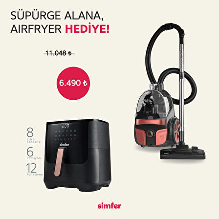 Toz Torbasız Yatay Süpürge Clean Power S4 Kırmızı  (4 Litre Smart Dijital Siyah Airfryer Hediye!)