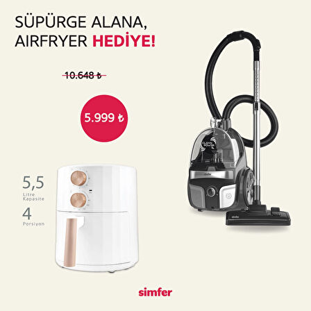 Toz Torbasız Yatay Süpürge Clean Power S4 Gri (5.5 LT Slient Pro Mekanik Airfryer Hediye!)