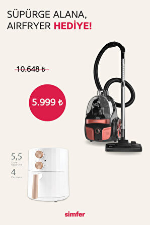 Toz Torbasız Yatay Süpürge Clean Power S4 Kırmızı (5.5 LT Slient Pro Mekanik Airfryer Hediye!)