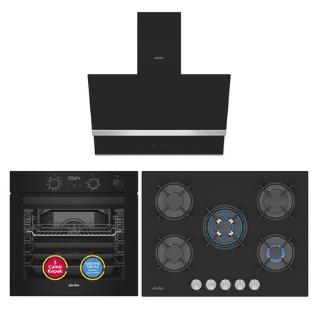 Simfer 0+10 Fonksiyon Steam Master Siyah 3'lü Ankastre Set ( 8244 Fırın - 3750 Ocak - 8738 Davlumbaz)