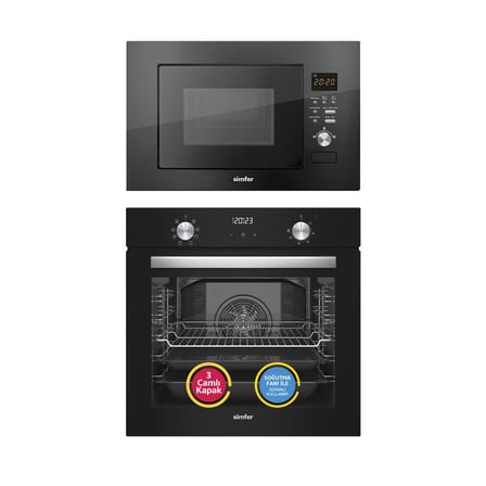 Simfer 8208 0+8 Fonk. QS Siyah Cam Ankastre Fırın Turbo Dijital + 2320 Siyah 23 LT Mikrodalga Fırın