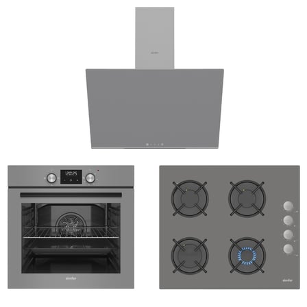Simfer 0+3 Fonksiyon Dijital Gri PowerTurbo 3'lü Ankastre Set (Fırın+Ocak+Davlumbaz)