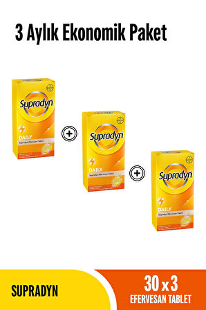 Supradyn 30x3 Efervesan Tablet 3 Aylık Düzenli Kullanım l Zeytin Polifenolü, Ginseng, Multivitamin Ve Mineral
