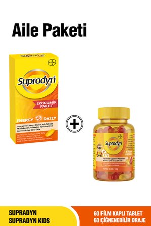 Aile Paketi: Energy Daily ve Kids Multivitamin Seti - 60 Film Kaplı Tablet 60 Draje