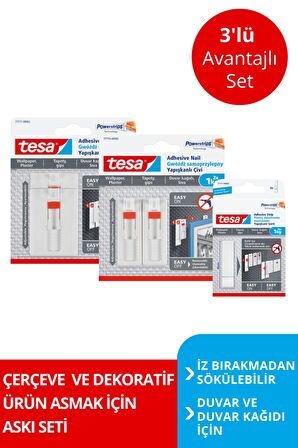 Tesa İz bırakmadan Sökülebilir Yapışkanlı Askı - Çivi, Duvar - Avantajlı Paket