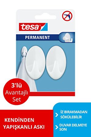 PERMANENT Askı Plastik Büyük Oval Beyaz 2 adet X 3 Paket (Toplam 6 askı)