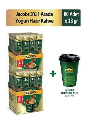 Jacobs 3'ü 1 Arada Yoğun Hazır Kahve 40'lı x 2 Adet + Thermo Cup 650 ml