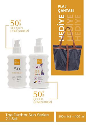 The Further Güneş Koruyucu Losyon Spf 50 Faktör Yetişkin + Çocuklar için  200 mL + Plaj Çantası Hediye