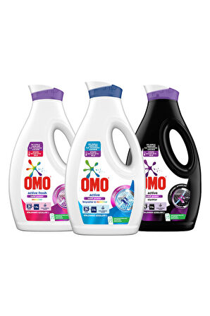 Omo Renkliler + Beyazlar ve Renkliler + Siyahlar için Sıvı Çamaşır Deterjanı 3 x 1690 ML