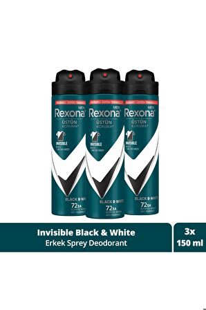 Rexona Men İnvisible Black & White Erkek Sprey Deodorant 3 x 150 ML