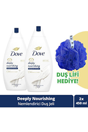 Dove Deeply Nourishing Duş Jeli 450 ml x 2 Adet + Lif