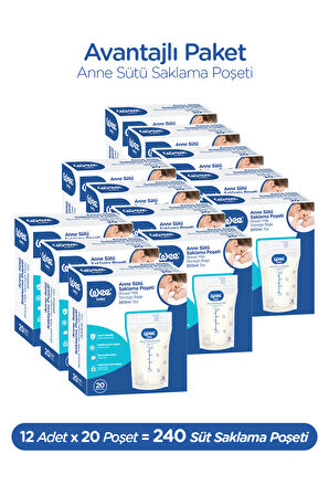 Wee Baby 20'li Anne Sütü Saklama Poşeti (20x12 240 Adet)