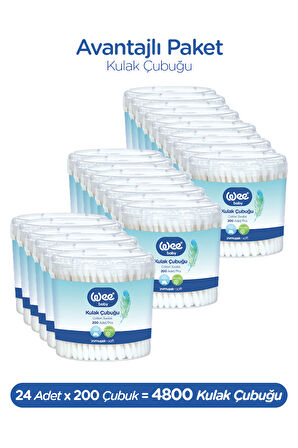 Wee Baby 200'lü Bebek Kulak Çubuğu (200x24 4800 Adet)