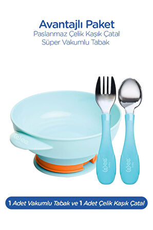 Wee Baby Süper Vakumlu Tabak ve Çelik Kaşık Çatal Seti Erkek