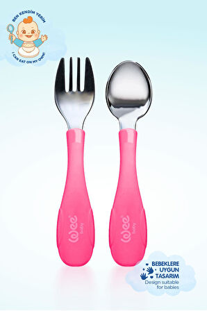 Wee Baby Süper Vakumlu Tabak ve Çelik Kaşık Çatal Seti Kız