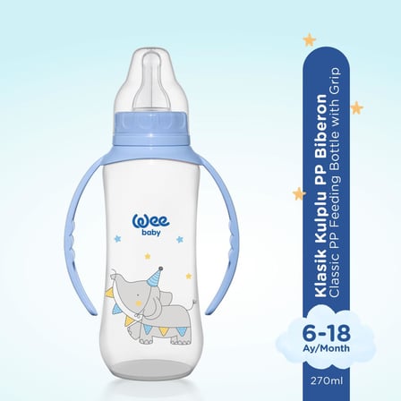 Wee Baby Klasik Kulplu PP Biberon 270 ml - MAVİ (Temizleme Seti)
