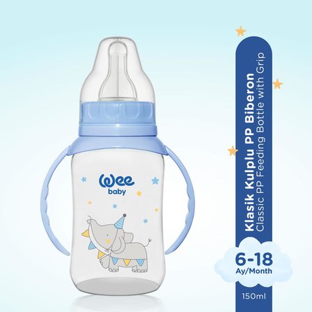 Wee Baby Klasik Kulplu PP Biberon 150 ml - MAVİ (Temizleme Seti)