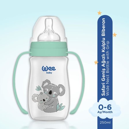 Wee Baby Safari Kulplu PP Biberon 250 ml - KOALA (Temizleme Seti)