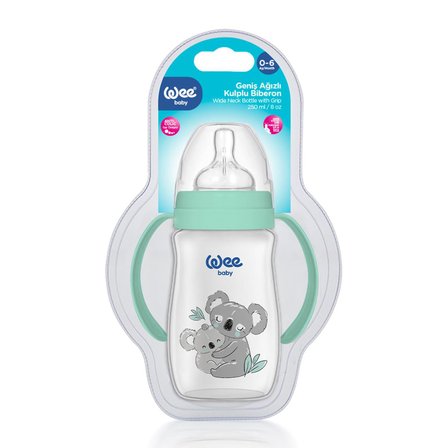 Wee Baby Safari Kulplu PP Biberon 250 ml - KOALA (Temizleme Seti)