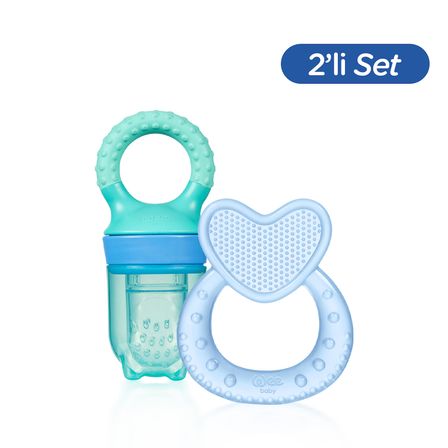 Wee Baby Meyve Süzgeci ve Kalpli Diş Kaşıyıcı Bebek Diş Çıkarma Seti-ERKEK