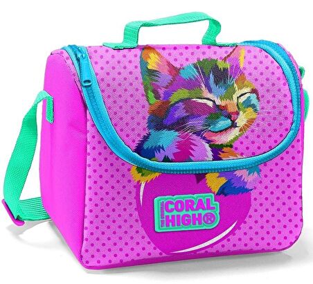 Coral High Kids Pembe Mavi Simli Kedi Desenli 3’lü Okul Çanta Seti - Kız Çocuk İlkokul