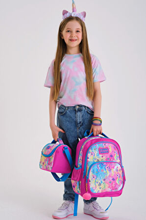 Coral High Kids Pembe Rengarenk Denizatı Desenli 3'lü Okul Çanta Seti SET0114412