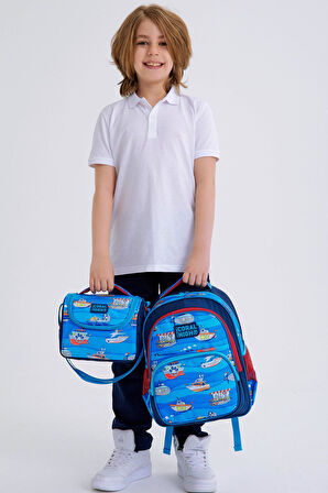 Coral High Kids Lacivert Mavi Gemi Desenli 3'lü Okul Çanta Seti SET0114416