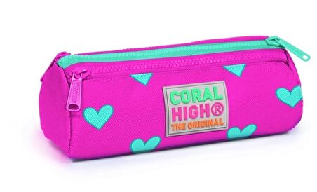 Coral High Kids Neon Pembe Su Yeşili Kalp Desenli 3’lü Okul Çanta Seti - Kız Çocuk