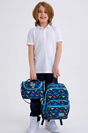Coral High Kids Lacivert Mavi Dinazor Desenli 3’lü Okul Çanta Seti