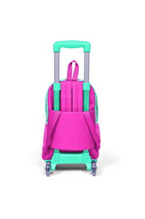 Coral High Kids Su Yeşili Neon Pembe Flamingo Desenli Çekçekli 3'lü Çanta Seti SET0123131