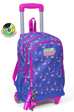 Coral High Kids Lavanta Pembe Flamingo Desenli Çekçekli 3'lü Çanta Seti SET0123132