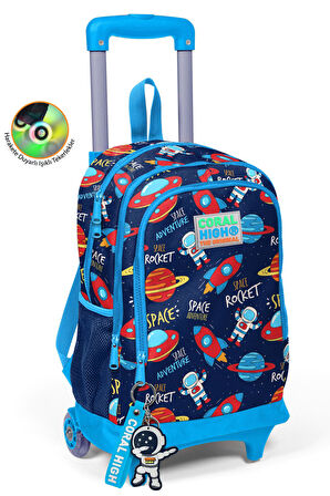 Coral High Kids Lacivert Mavi Uzay Desenli Çekçekli 3'lü Çanta Seti SET0123376