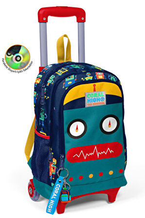 Coral High Kids Lacivert Civit Robot Desenli Çekçekli 3'lü Çanta Seti SET0123380
