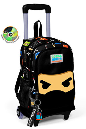 Coral High Kids Siyah Ninja Desenli Çekçekli 3'lü Çanta Seti SET0123381