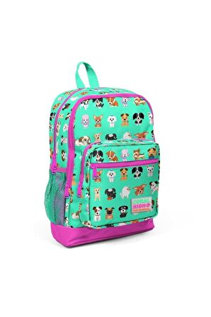 Coral High Kids Su Yeşili Neon Pembe Köpek Desenli 3’lü Okul Çanta Seti
