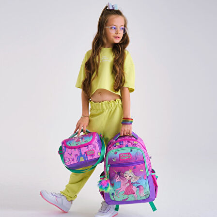 Coral High Kids Açık Pembe Mor Unicornlu Prenses Desenli 3’lü Okul Çanta Seti SET0123481