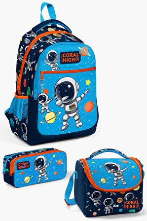 Coral High Kids Lacivert Mavi Astronot Desenli 3’lü Okul Çanta Seti SET0123486