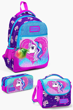 Coral High Kids Mor Pembe Unicorn Desenli 3’lü Okul Çanta Seti SET0123492