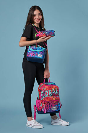 Coral High Pembe Lacivert Grafiti Yazılı 3’lü Okul Çanta Seti SET0123629