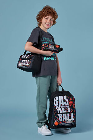 Coral High Siyah Basketbol Desenli 3’lü Okul Çanta Seti SET0123639