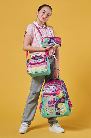 Coral High Kids Pembe Su Yeşili Flamingo Desenli 3’lü Okul Çanta Seti SET0123647