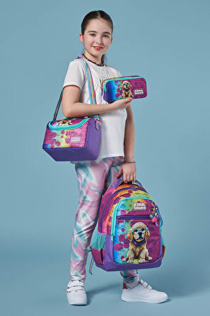 Coral High Kids Mor Pembe Köpek Desenli 3’lü Okul Çanta Seti SET0123649