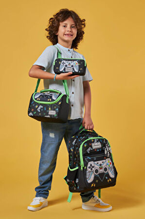 Coral High Kids Siyah Fosforlu Yeşil Gamer Desenli 3’lü Okul Çanta Seti SET0123654